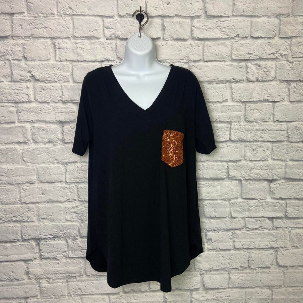 Zenana Medium Black Sequin Pocket T-Shirt
